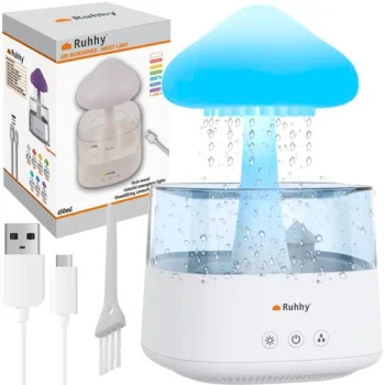 Ruhhy Air Humidifier with Night Light and Rain Effect, 450 ml, White