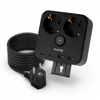 Huslog HUS1055 Power Strip with Phone Holder, 2x AC, 4x USB, 1.4m Cable, Black