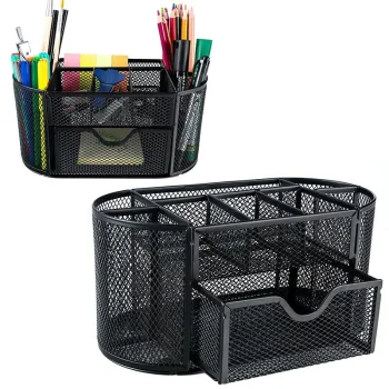 Metal Desk Organizer with 9 Compartments, Black