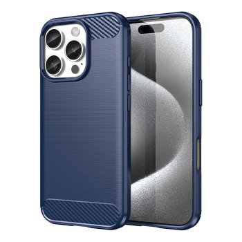 Carbon Phone Case Cover iPhone 16 Pro Max Silicone Case - Blue