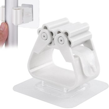 Self-Adhesive Broom and Mop Holder Wall Mount, White