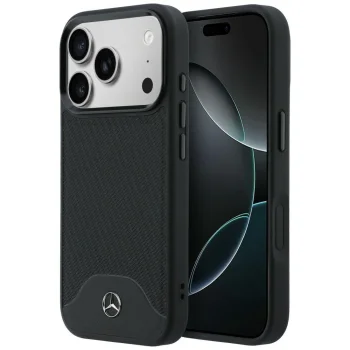 Mercedes Leather Wood Effect Curve MagSafe Case for iPhone 17 Pro Max, Black