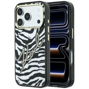 Karl Lagerfeld IML Signature Zebra Glitter MagSafe Case for iPhone 17/18 Pro Max - Gold
