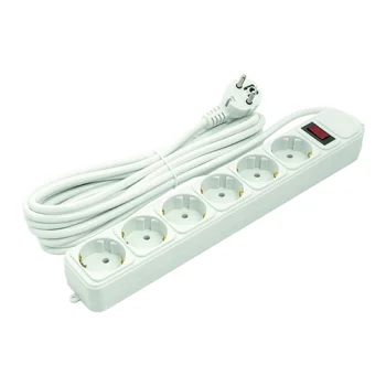 Extension Cord 5m, 6 Sockets, with Switch, White