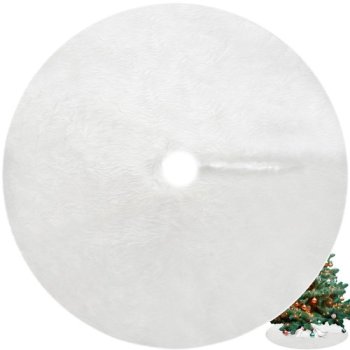Plush Faux Fur Christmas Tree Skirt Ruhhy 22227, 120 cm, White