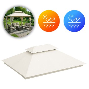 Gazebo Canopy Replacement 3x4m MultiGarden, Waterproof Vented Pavilion Roof Cover, Beige