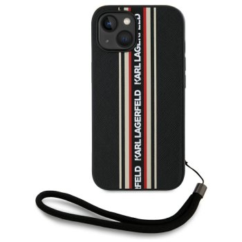 Karl Lagerfeld Saffiano Athleisure Stripes Cord Case for iPhone 15, Red