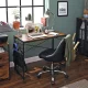 Computer desk with metal frame and wooden top, rustic brown