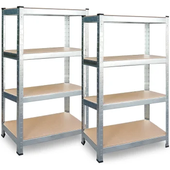 Plonos PL-702 Metal Storage Shelving Unit Set, 2 pcs, 180x90x40 cm, Silver