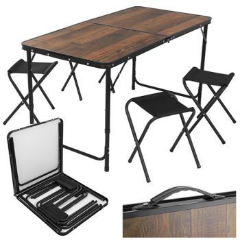 Folding Camping Table with 4 Chairs Gardlov, Black
