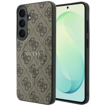 Guess Embossed 4G Ring Classic Logo MagSafe dėklas telefonui Samsung Galaxy S26 FE, rudas