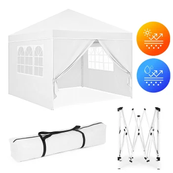 MultiGarden Pop Up Gazebo 3x3 m with 4 Side Panels, White
