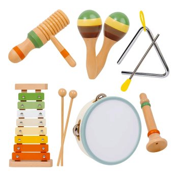 Wooden Musical Instrument Set for Toddlers with Xylophone & Tambourine