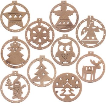 Wooden Christmas Ornaments for Crafts, Set of 10