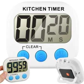Digital Kitchen Timer with Magnet and LCD Display, White