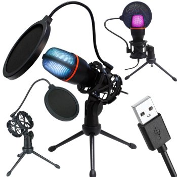 Cardioid USB Gaming Microphone with RGB Lighting and Stand for PC Streaming