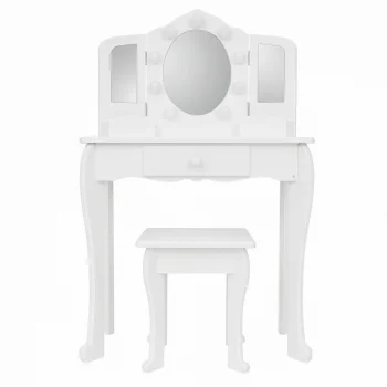 Kids vanity table with LED lighted mirror for girls, white