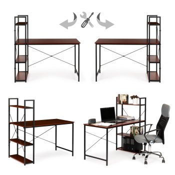 Koka datorgalds ar plauktiem, metāla rāmis, ModernHome