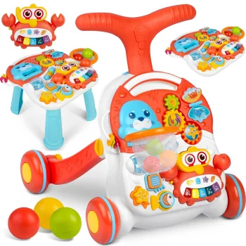 Ricokids 2-in-1 Baby Activity Walker and Learning Table RK-810, white-red