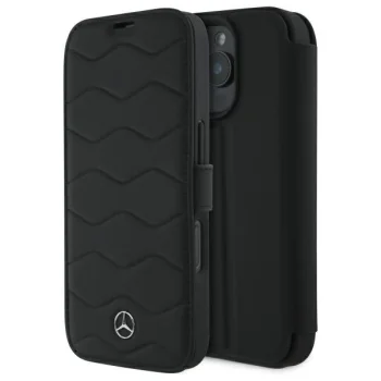Mercedes iPhone 16 Pro Max Case MB Waves Leather, Black