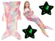 Glow in the Dark Mermaid Tail Blanket for Girls, Soft Fleece Wearable Sleeping Bag, Rainbow