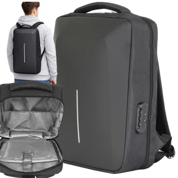 Anti-Theft Hard Shell Business Laptop Backpack with Lock, Black