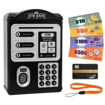 Electronic Piggy Bank for Kids ATM with PIN Code and Card, Black