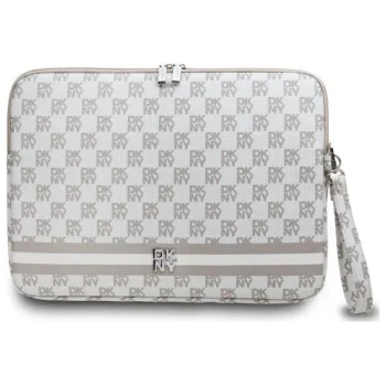 DKNY 14" Laptop Sleeve Checkered Pattern Printed Stripes, Beige
