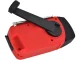Portable radio with LED flashlight, solar panel, hand crank dynamo and USB power bank, red/black/green