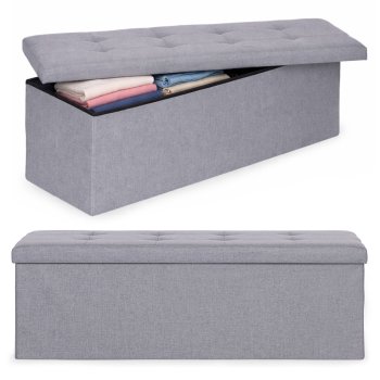 Storage Ottoman Bench 111x38 cm ModernHome Upholstered Chest, Light Gray