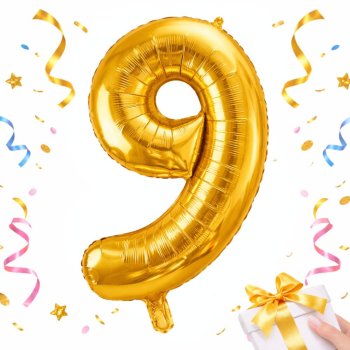 Foil Number 9 Balloon 66cm Birthday Party Decoration, Gold