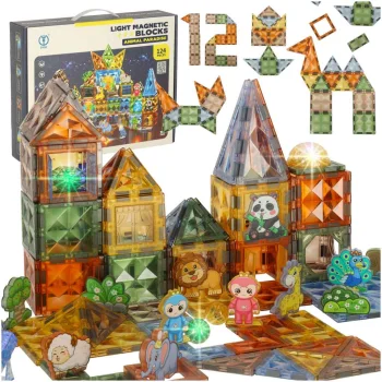 Magnetic Building Blocks, Glowing, 124 Pieces