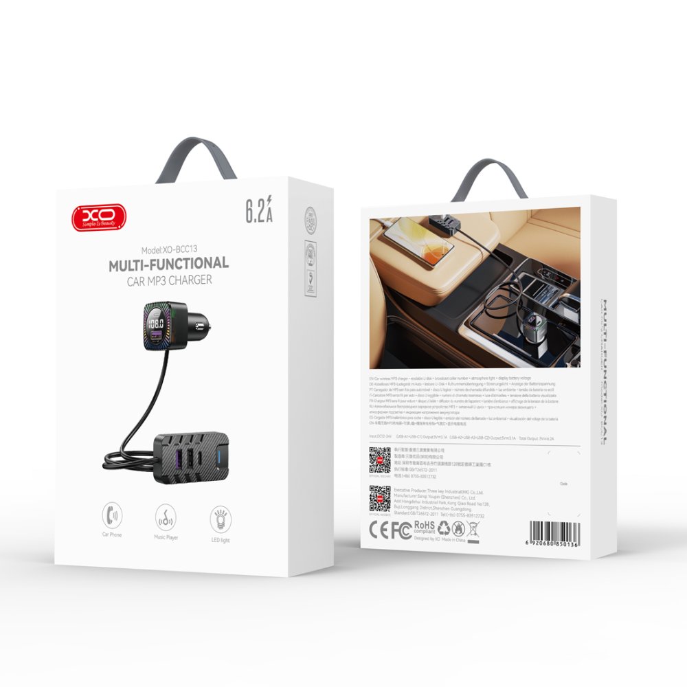 Bluetooth FM Transmitter XO BCC13 Car Charger 6.2A MP3, Black (3)