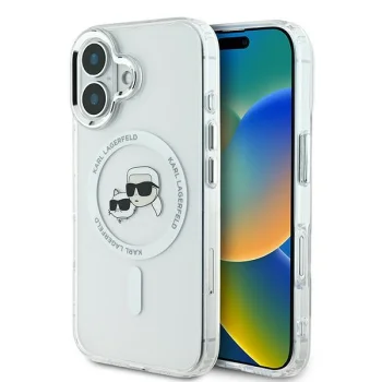Karl Lagerfeld IML Metal Karl&Choupette Head MagSafe dėklas iPhone 16 Plus, baltas