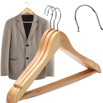 Wooden Clothes Hangers, Varnished, Set of 3