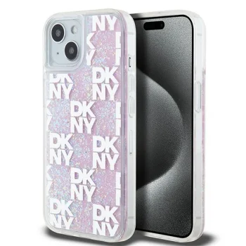 DKNY iPhone 15 / 14 / 13 Case Liquid Glitter Multilogo, Pink
