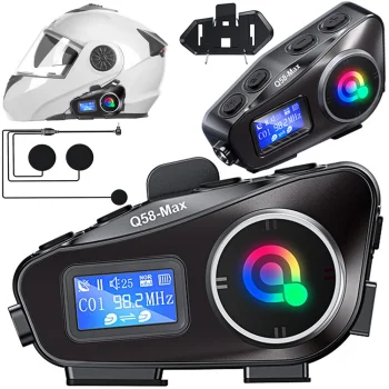 Motorcycle Bluetooth Intercom Q58MAX with microSD Player and Flashlight