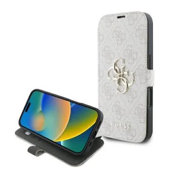 Apple iPhone 16 Plus 6.7" Guess 4G Metal Logo Book Case Cover, Pink