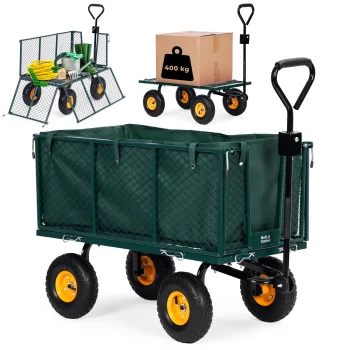 Garden transport cart 400 kg, opening sides, large pneumatic wheels, MultiGarden, green