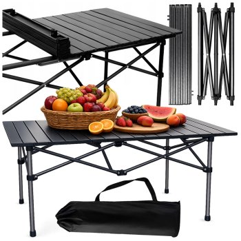 Folding Camping Table 95x55cm Portable Fishing Picnic Balcony, Black-Grey