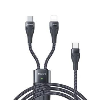 Yesido CA87 2-in-1 USB-C to Type-C & Lightning Cable 100W 1.4m, Black