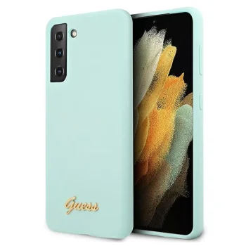 Guess Samsung Galaxy S21+ Case Silicone Script Metal Logo, Blue