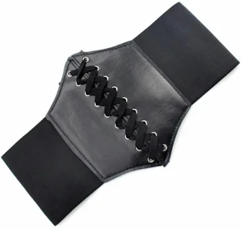 Wide Elastic Corset Belt with Lacing BQ65, Black