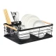 Dish Drainer Rack with Drip Tray and Wooden Handles, Black