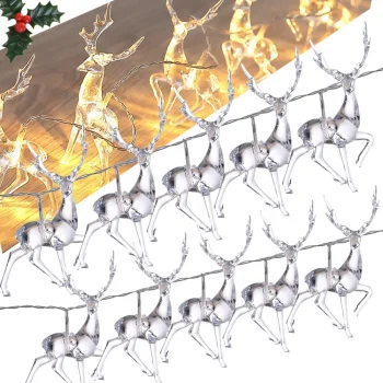 Christmas Reindeer LED String Lights with Glitter, 10 LED Warm White