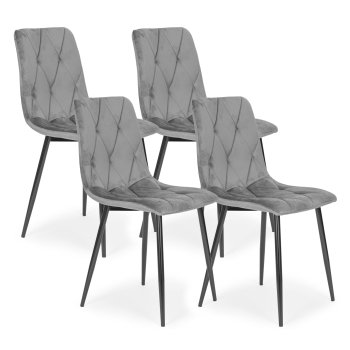 Set of 4 Quilted Velour Dining Chairs ModernHome, Grey