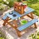 ECOTOYS wooden mud kitchen with picnic table, benches and water pump