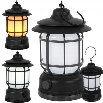 Rechargeable LED Camping Lamp with Hook and Torch Effect, Black
