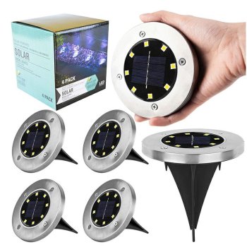 Solar Garden Lights 8 LED, Outdoor Ground Stake Lights, 4 Pack