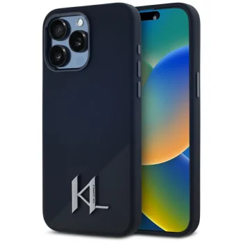 Karl Lagerfeld iPhone 15 Pro Max Case Silicone Shadow Metal Initial MagSafe, Black